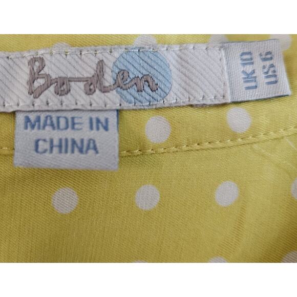 BODEN Women's 6 Blouse Top Yellow White Polka Dot Button Up Silk Blend 38" - Picture 3 of 7